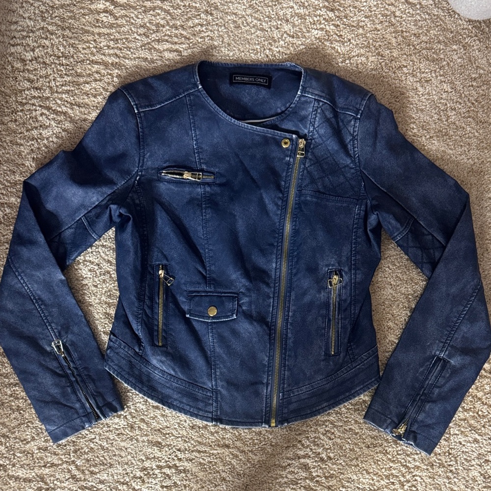 Members Only Navy Leather Jacket